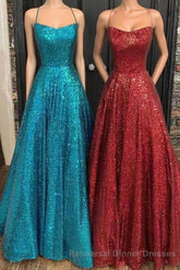 Fantasy Semi Formal Prom Dresses, Princess A-line Bateau Sleeveless Sequined Long/Floor-Length Semi Formal Prom Dress